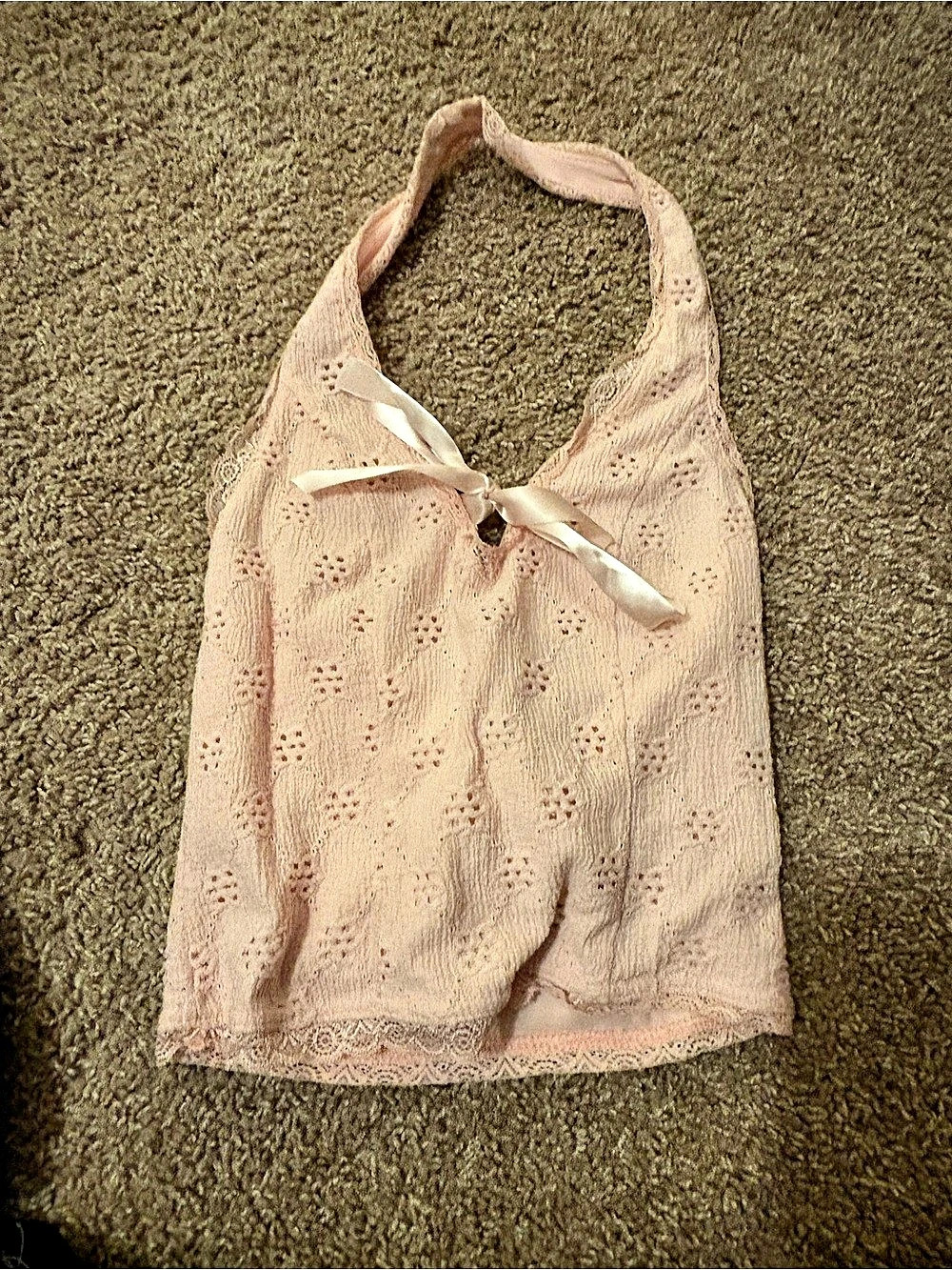 Self Esteem Pink Lace Halter Top with Bow Detail Small